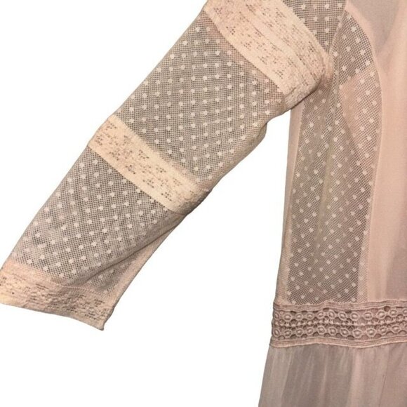 Topshop Sheer Lace Embroidered Babydoll Dress With 3/4 Sleeves Size 4 Ligth Pink - Picture 6 of 8